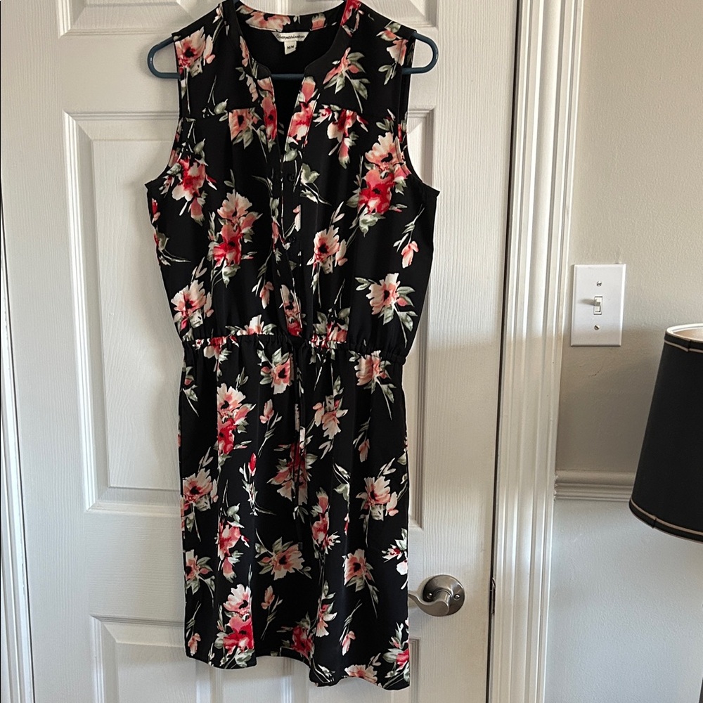 Catherine Malandrino Black Sleeveless Floral Mini Dress with Pink Accents